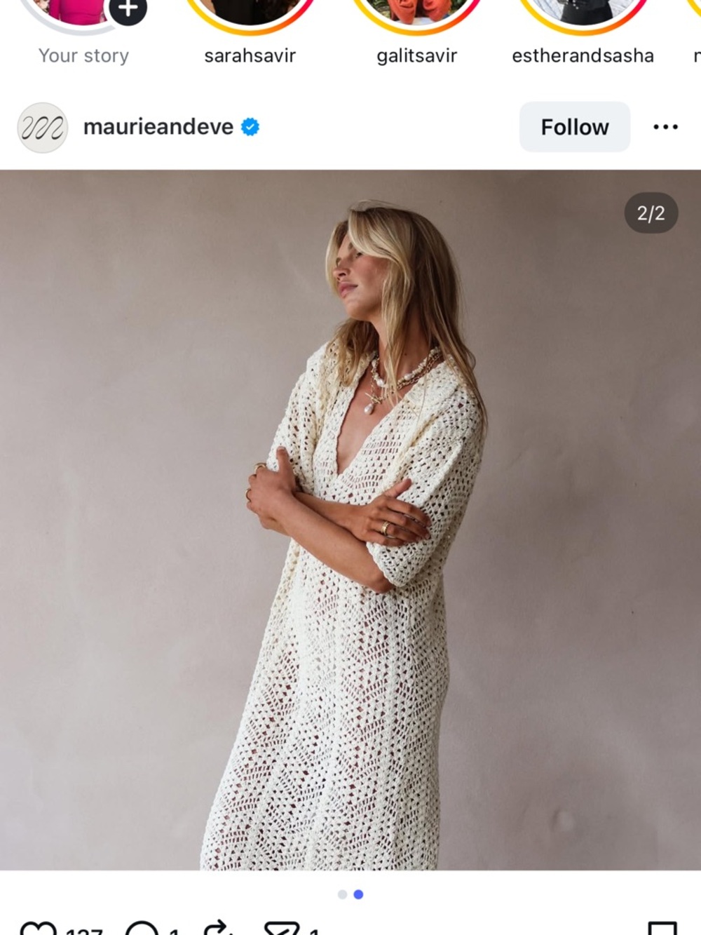 Maurie + Eve Cream Crochet Maxi Dress